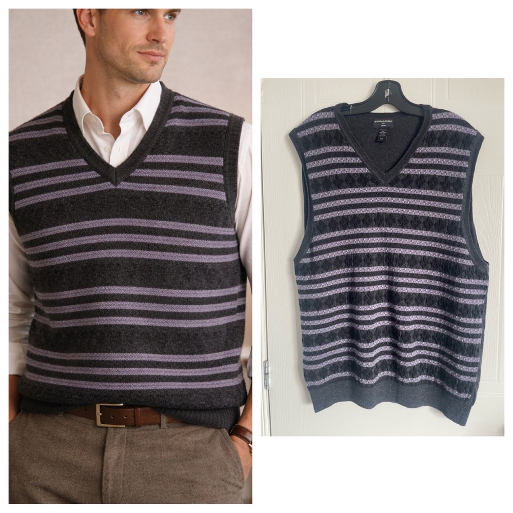 Banana Republic Merino Wool Sweater Vest XXL Classic Preppy Knit Layering